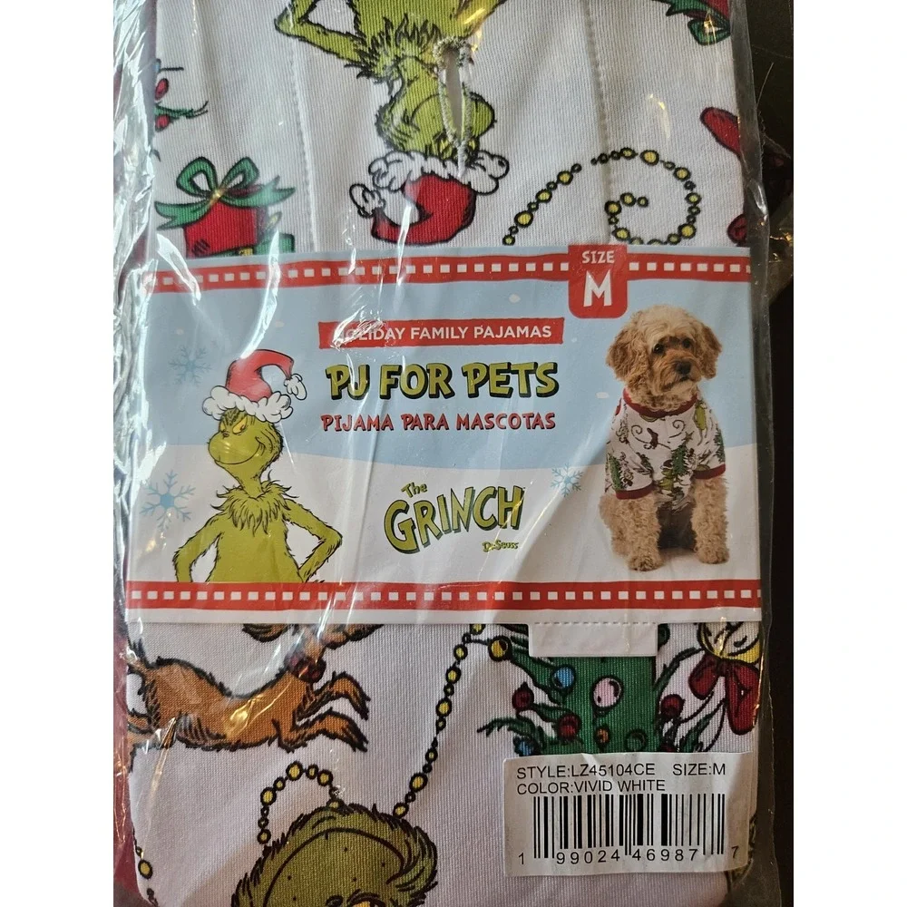 Jolly Jammies Grinch Pet Pajama Bandana Set Med White New Dr. Seuss Holiday